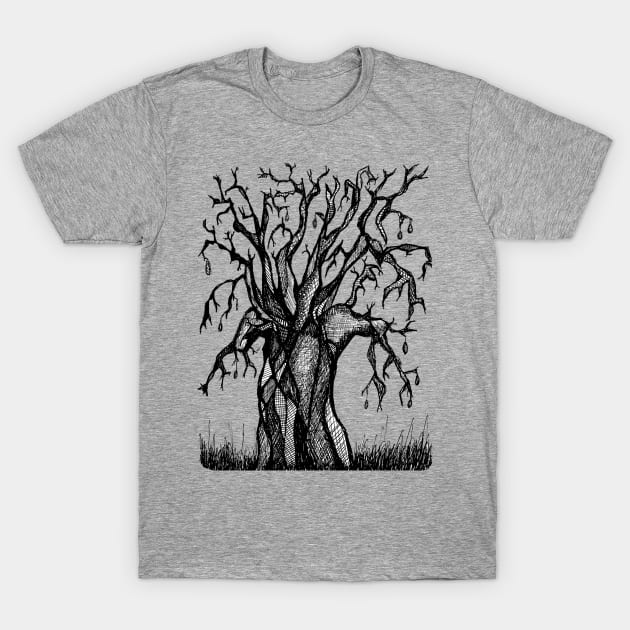 Grey Baobab Artistic Line Drawing T-Shirt by Tony Cisse Art Originals